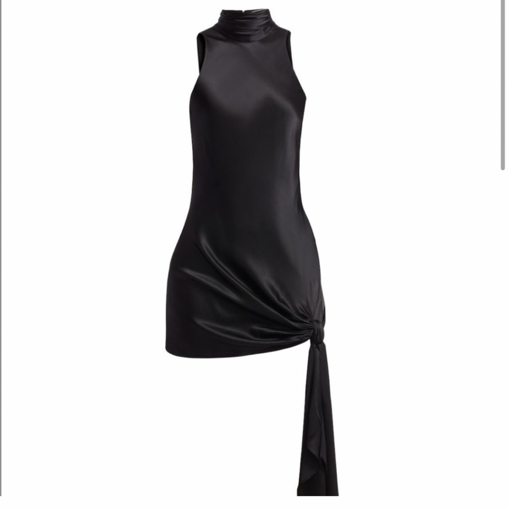 Elegant Black Satin Dress with Side Tie